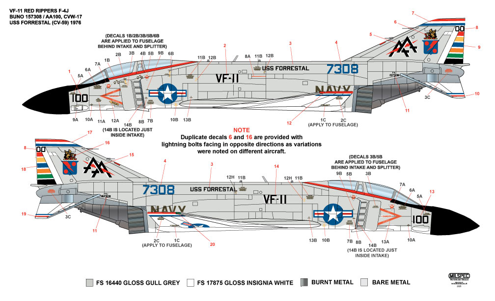 CAM Decals Milspec MS 48-022 obtisky 1/48 F-4J Phantom VF-11
