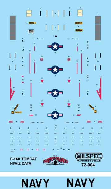 CAM Decals Milspec MS 72-004 obtisky 1/72 F-14A popisky