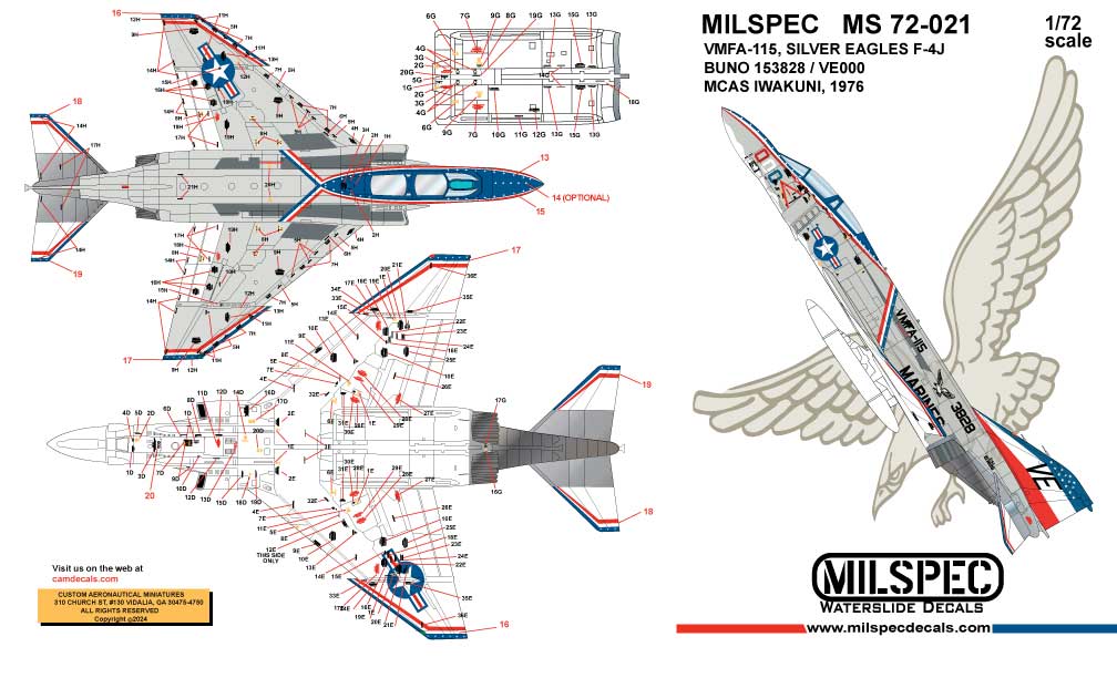CAM Decals Milspec MS 72-021 obtisky 1/72 F-4J Bicentennial