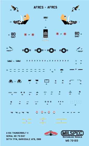 CAM Decals MILSPEC MS 72-013 obtisky 1/72 A-10A 917th TFW