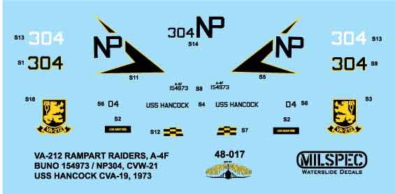 CAM Decals MILSPEC MS 48-017 obtisky 1/48 A-4F VA-212