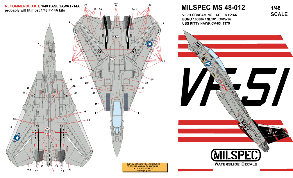 CAM Decals MILSPEC MS 48-012 obtisky 1/48 F-14A