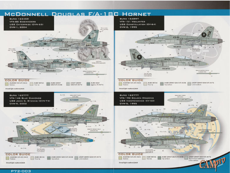 CAM Decals CAM Pro P72-003 obtisky 1/72 F/A-18C Hornet 4x VFA