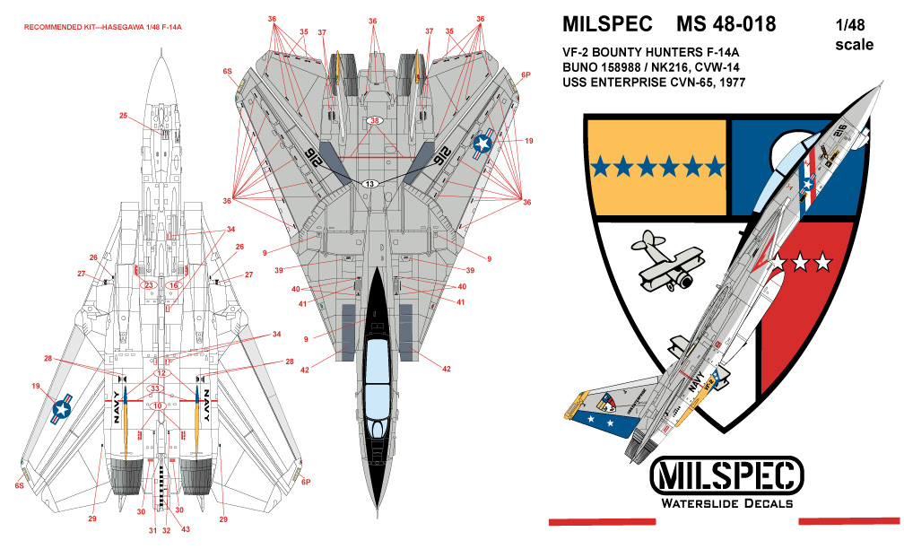 CAM Decals Milspec MS 48-018 obtisky 1/48 F-14A VF-2
