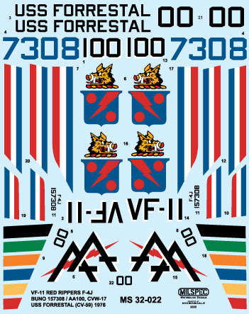 CAM Decals Milspec MS 32-022 obtisky 1/32 F-4J Phantom VF-11
