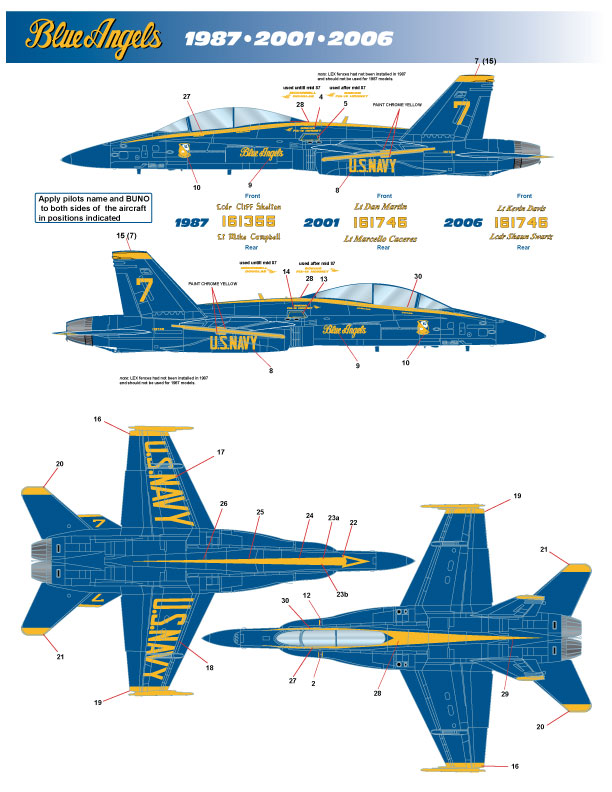 CAM Decals Milspec MS 32-053 obtisky 1/32 F/A-18 Blue Angels