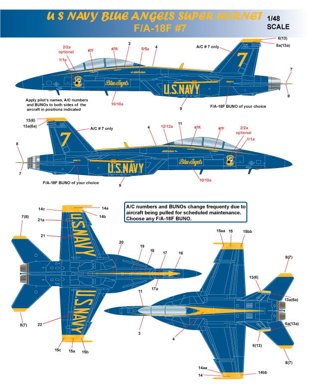CAM Decals Milspec MS 48-056 obtisky 1/48 F/A-18 Blue Angels