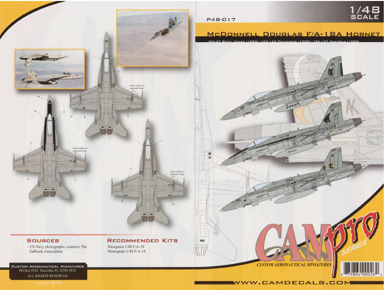 CAM PRO P48-017 obtisky 1/48 F/A-18A Hornet VFA-27