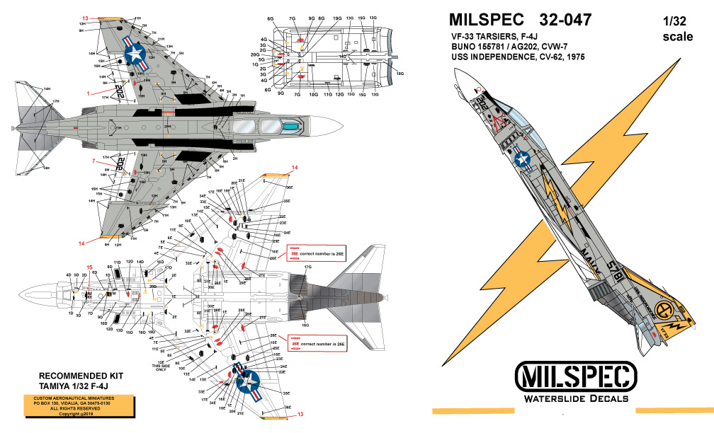 CAM Decals Milspec MS 32-047 obtisky 1/32 F-4J VF-33