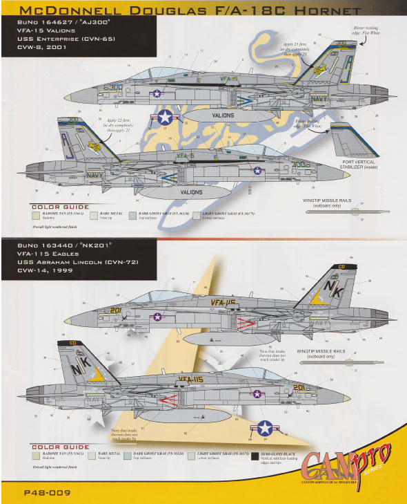 CAM Decals Cam Pro P48-009 obtisky 1/48 F/A-18C Hornet