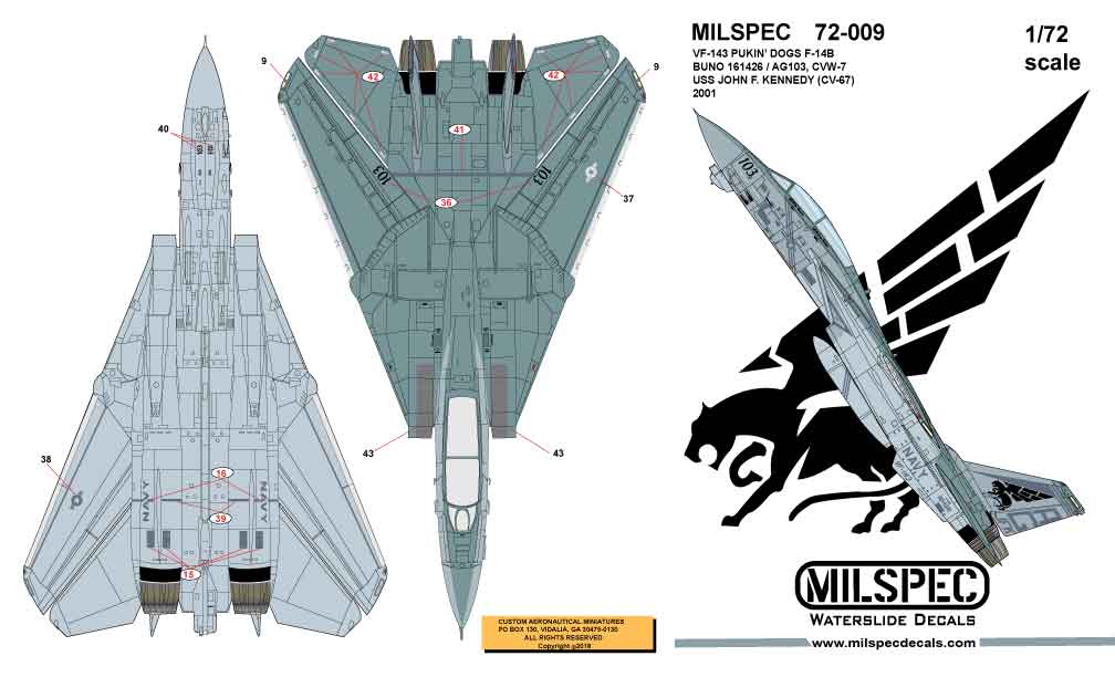 CAM Decals MILSPEC MS 72-009 obtisky 1/72 F-14B VF-143