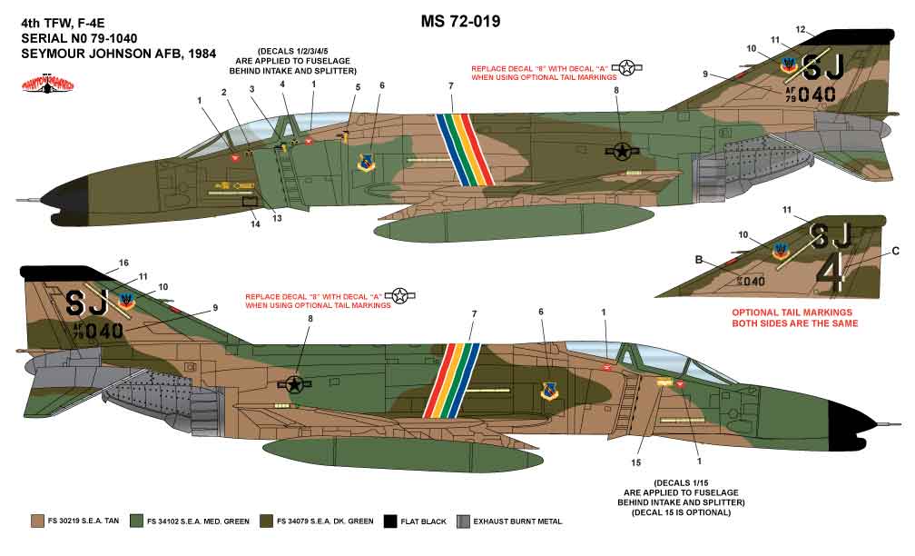 CAM Decals MILSPEC MS 72-019 obtisky 1/72 F-4E 4th TFW