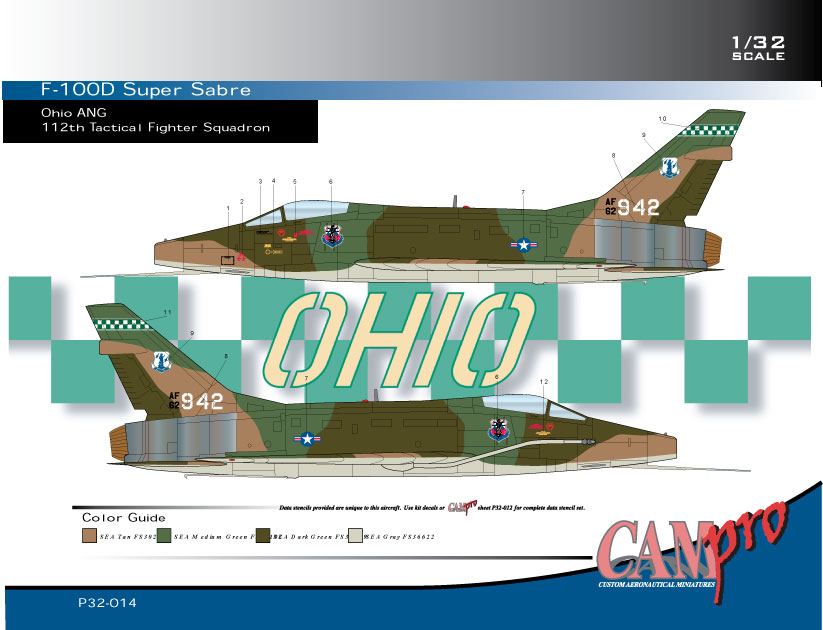 CAM Decals CAM PRO P32-014 obtisky 1/32 F-100D Ohio ANG