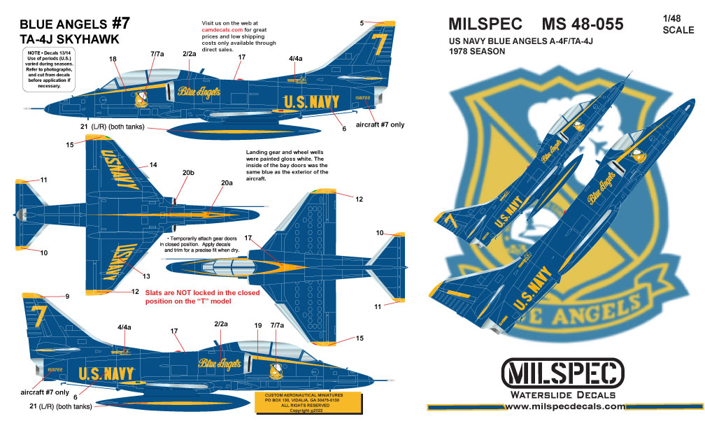 CAM Decals Milspec MS 48-055 obtisky 1/48 Blue Angels