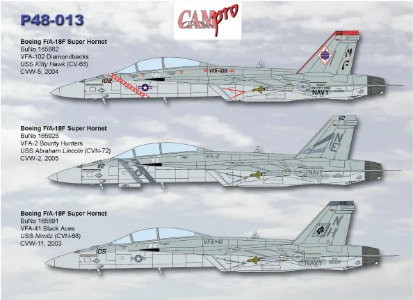 CAM Decals CAM PRO P48-013 obtisky 1/48 F/A-18F VFA-2/41/102