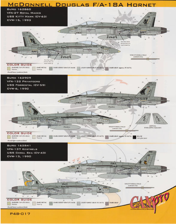 CAM PRO P48-017 obtisky 1/48 F/A-18A Hornet VFA-27