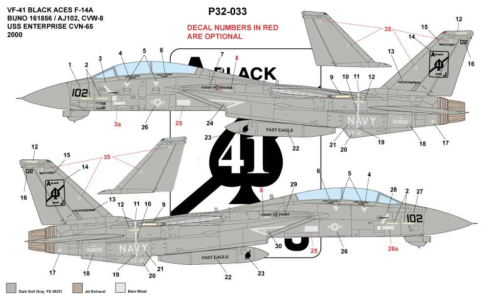 CAM Decals CAM PRO P32-033 obtisky 1/32 F-14A VF-41