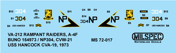 CAM Decals Milspec MS 72-017 obtisky 1/72 A-4F VA-212