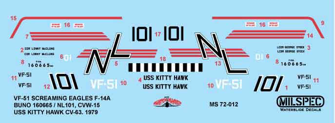CAM Decals MILSPEC MS 72-012 obtisky 1/72 F-14A Tomcat VF-51