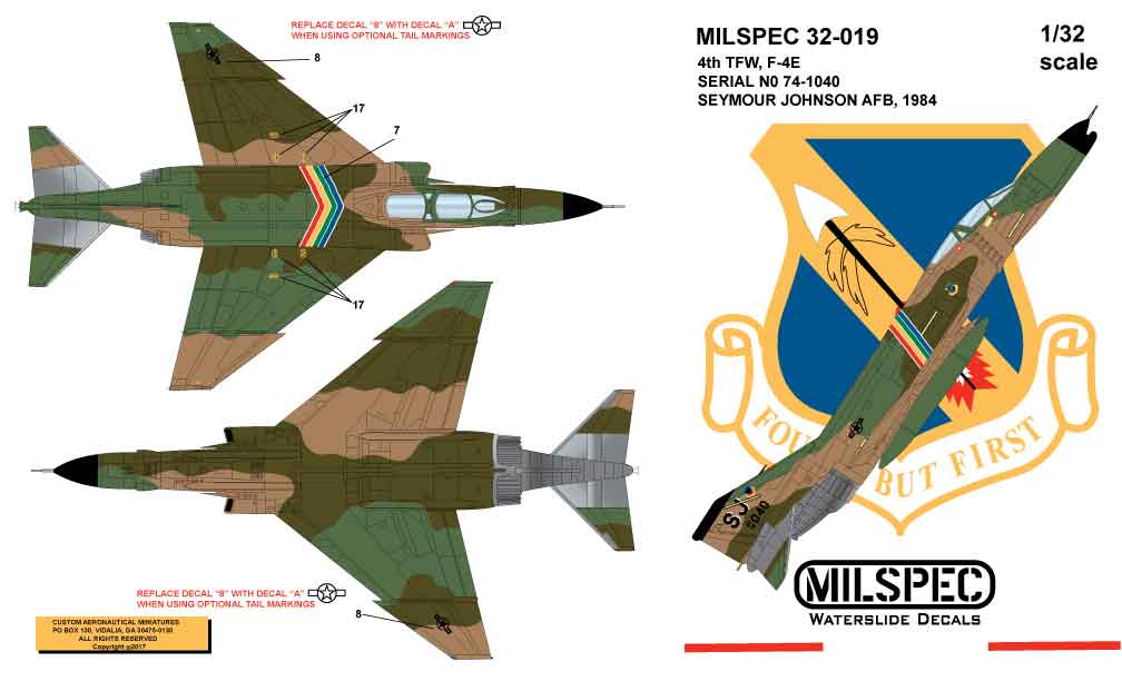 CAM Decals MILSPEC MS 32-019 obtisky 1/32 F-4E 4th TFW