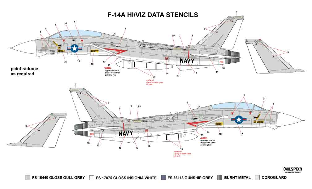 CAM Decals MILSPEC MS 32-004 obtisky 1/32 F-14A popisky