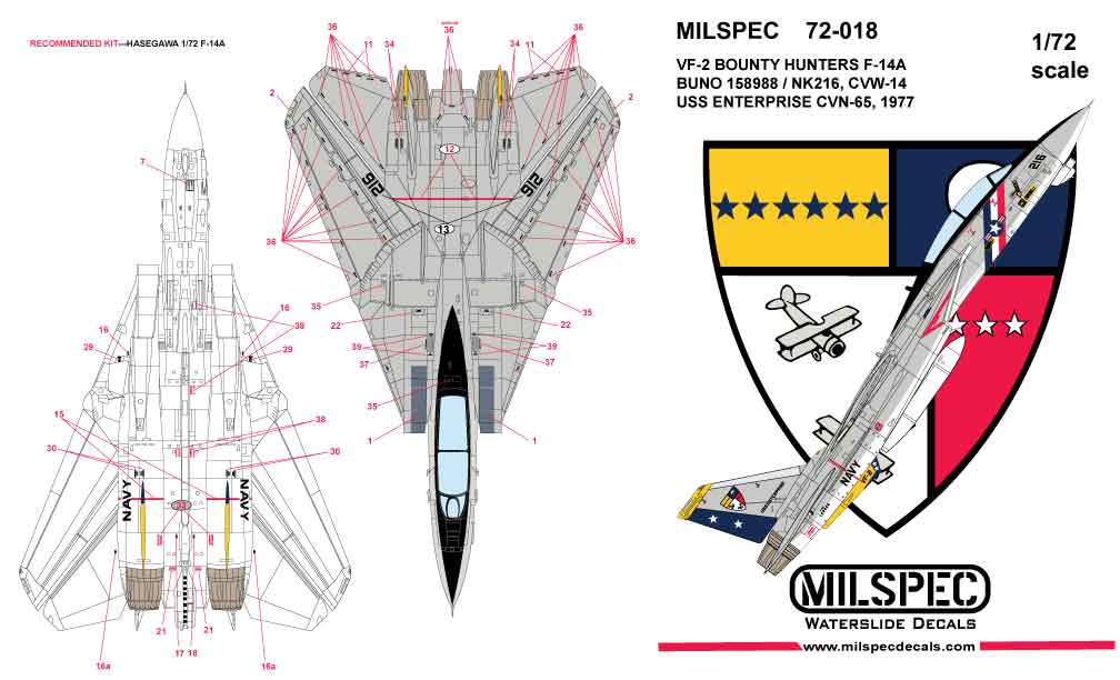 CAM Decals Milspec MS 72-018 obtisky 1/72 F-14A VF-2