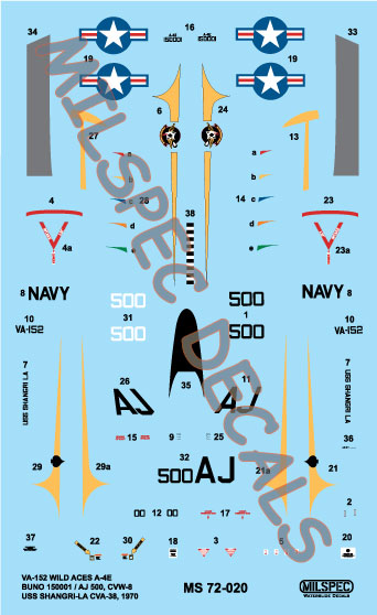CAM Decals Milspec MS 72-020 obtisky 1/72 A-4E VA-152