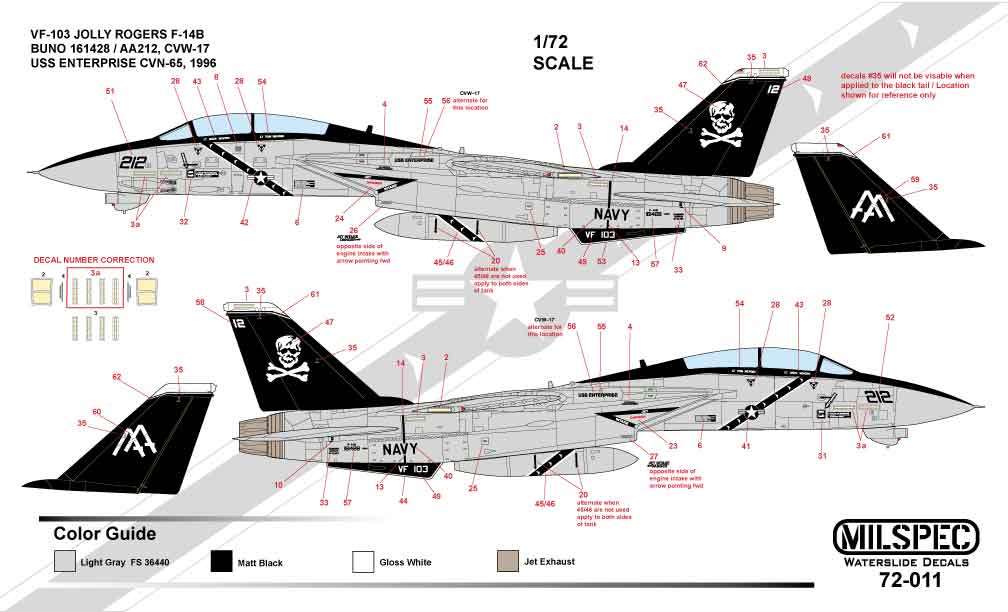 CAM Decals MILSPEC MS 72-011 obtisky 1/72 F-14B VF-103