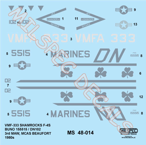 CAM Decals MILSPEC MS 48-014 obtisky 1/48 F-4S VMFA-333