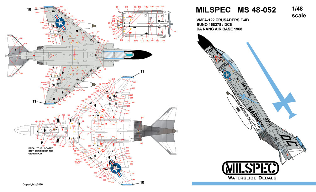 CAM Decals MILSPEC MS 48-052 obtisky 1/48 F-4B VMFA-122