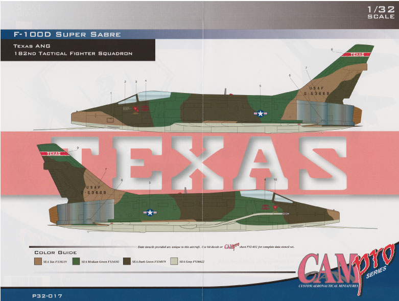 CAM PRO P32-017 obtisky 1/32 F-100D Texas ANG