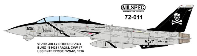 CAM Decals MILSPEC MS 72-011 obtisky 1/72 F-14B VF-103