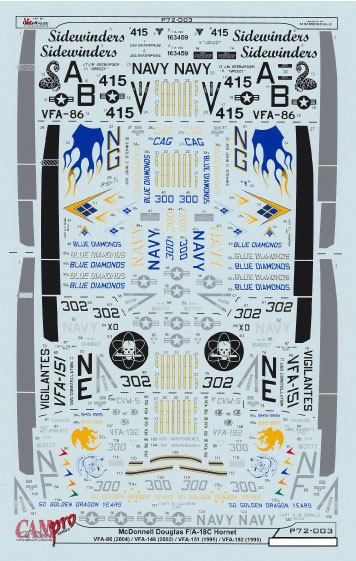 CAM Decals CAM Pro P72-003 obtisky 1/72 F/A-18C Hornet 4x VFA