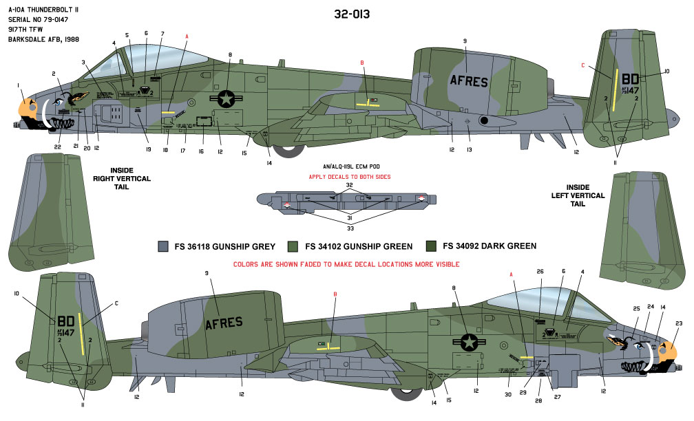 CAM Decals MILSPEC MS 32-013 obtisky 1/32 A-10A Warthog 917th
