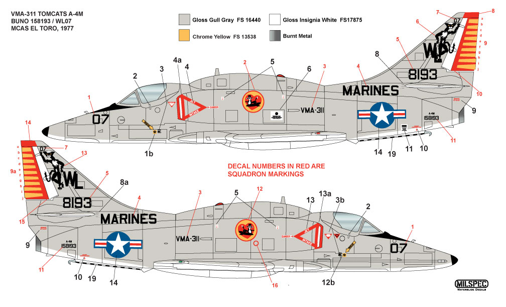 CAM Decals MILSPEC MS 48-030 obtisky 1/48 A-4M VMA-311