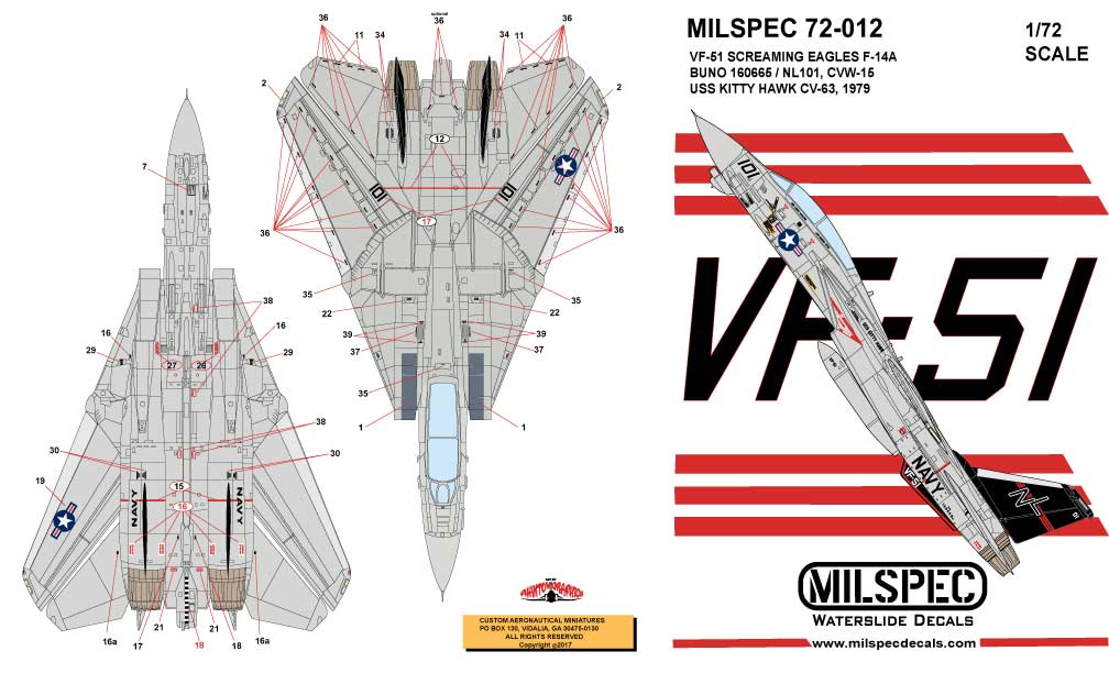 CAM Decals MILSPEC MS 72-012 obtisky 1/72 F-14A Tomcat VF-51