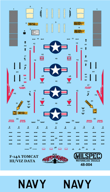 CAM Decals MILSPEC MS 48-004 obtisky 1/48 F-14A popisky