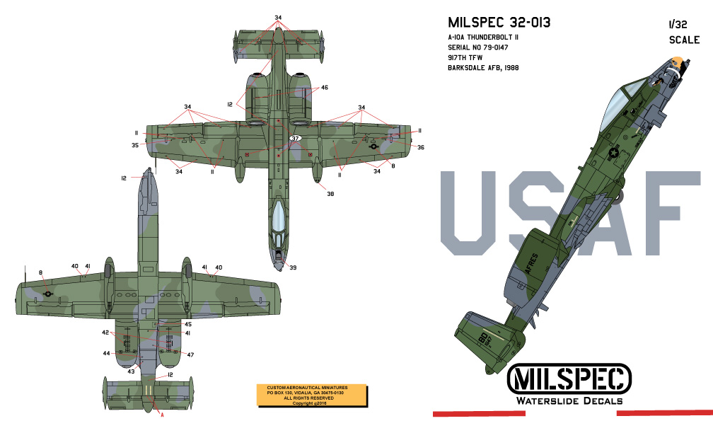 CAM Decals MILSPEC MS 32-013 obtisky 1/32 A-10A Warthog 917th