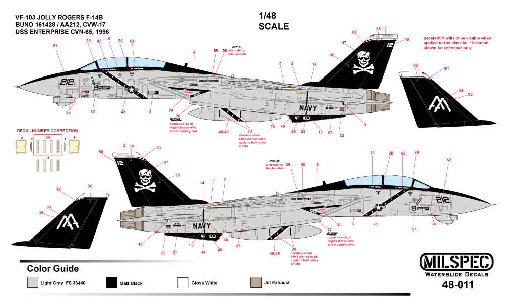 CAM Decals MILSPEC MS 48-011 obtisky 1/48 F-14B VF-103