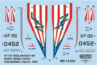 CAM Decals MILSPEC MS 72-023 obtisky 1/72 F-4N VF-151