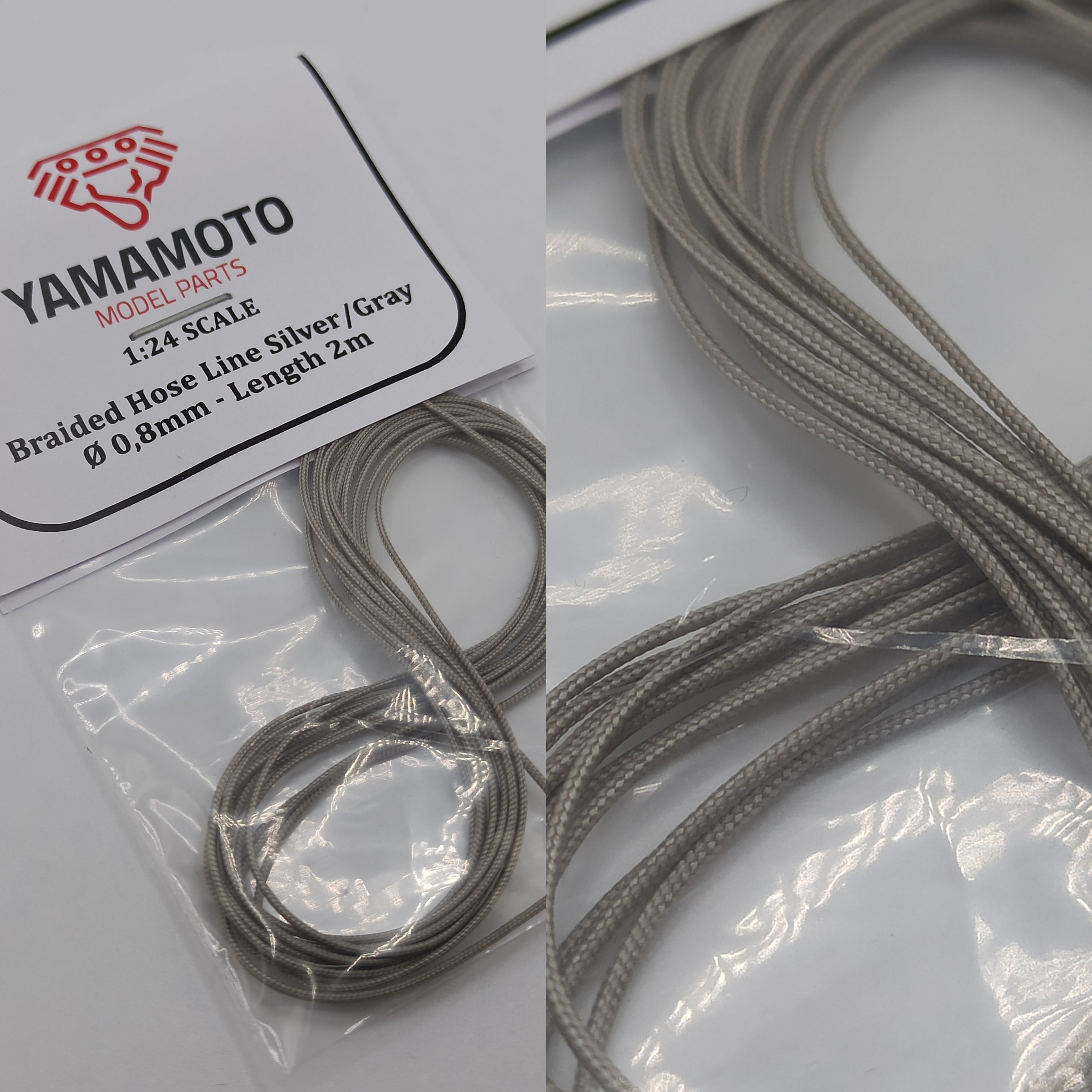 Yamamoto Model Parts opletená hadice stříbrná 0,8 mm 2 m
