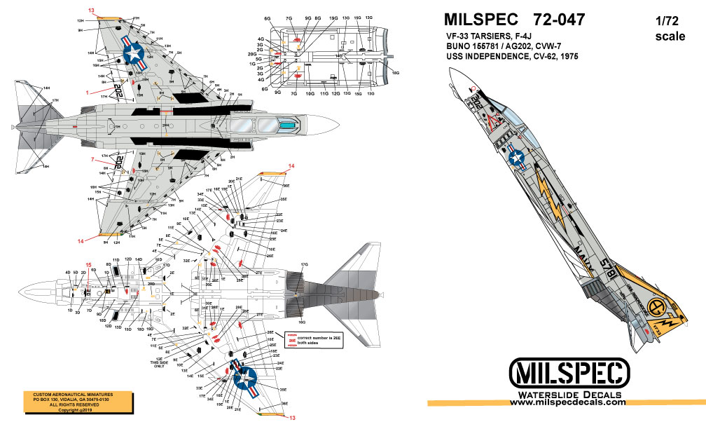 CAM Decals MILSPEC MS 72-047 obtisky 1/72 F-4J VF-33