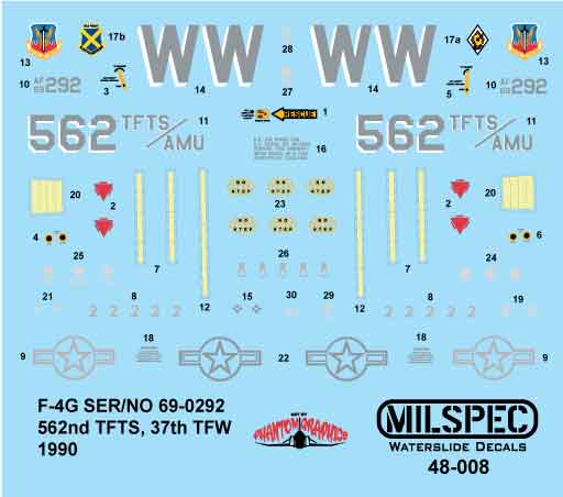 CAM Decals Milspec MS 48-008 obtisky 1/48 F-4G 562nd TFTS