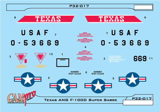 CAM PRO P32-017 obtisky 1/32 F-100D Texas ANG