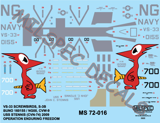 CAM Decals MILSPEC MS 72-016 obtisky 1/72 S-3B Viking VS-33