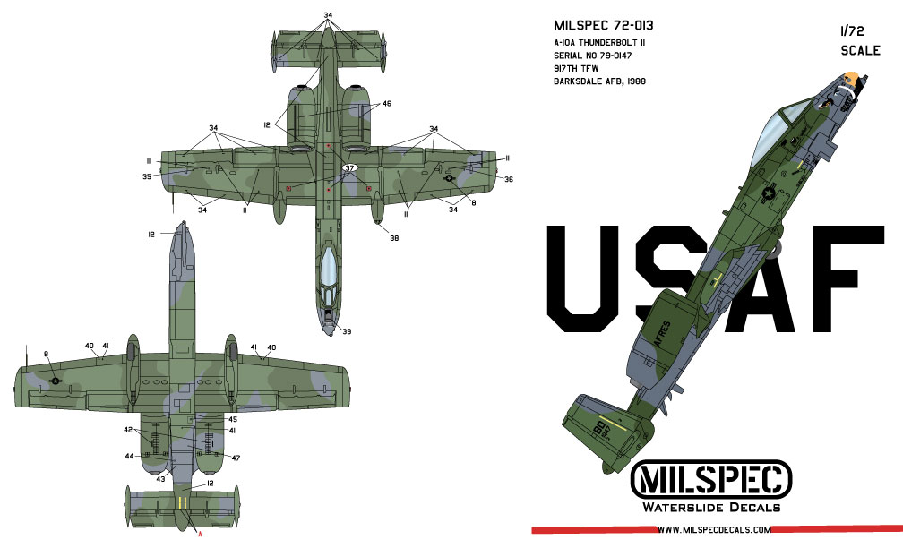 CAM Decals MILSPEC MS 72-013 obtisky 1/72 A-10A 917th TFW
