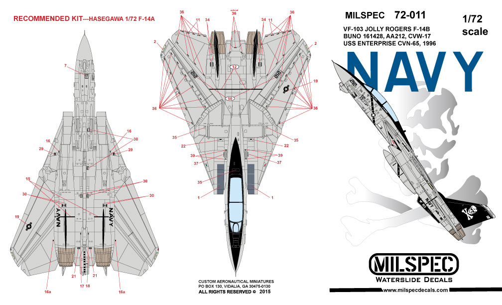 CAM Decals MILSPEC MS 72-011 obtisky 1/72 F-14B VF-103