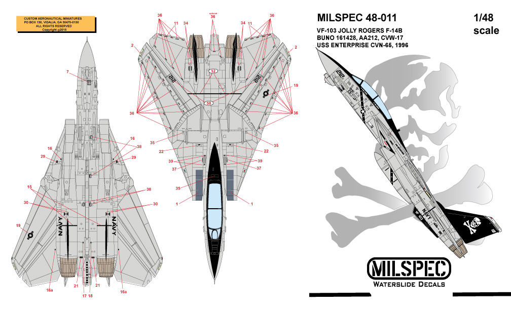 CAM Decals MILSPEC MS 48-011 obtisky 1/48 F-14B VF-103