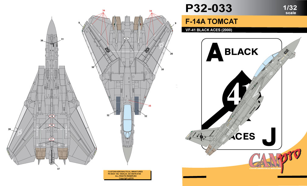 CAM Decals CAM PRO P32-033 obtisky 1/32 F-14A VF-41