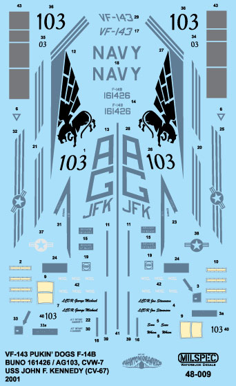 CAM Decals MILSPEC MS 48-009 obtisky 1/48 F-14B Tomcat VF-143